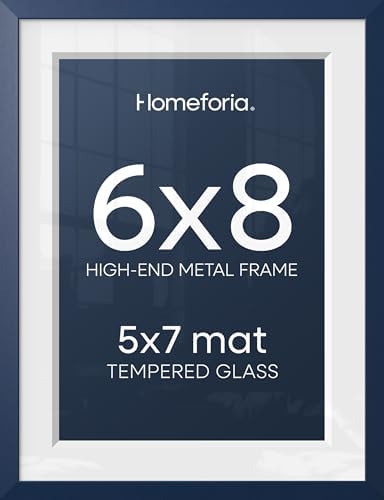 Homeforia 6x8 Blue Picture Frame, High-End Metal, 5x7 Mat, Glass by Homeforia