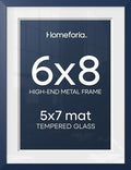 Homeforia 6x8 Blue Picture Frame, High-End Metal, 5x7 Mat, Glass by Homeforia