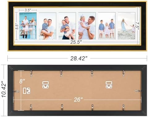 Suede 8x26 Picture Frame Display 6 Opening 4x6 Picture Frames Collage Wall Decor with Mat,Multi Photo Frame for Plexiglass,Wall Decor,1Pack,Black - Image 4
