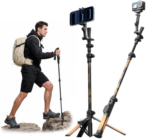 TELESIN TrekShot Carbon Fiber Selfie Stick Tripod, 3-in-1 Hiking Stick Pole by telesin