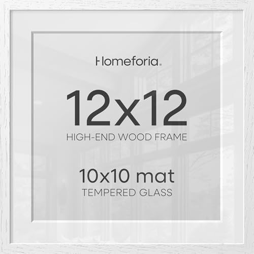 Homeforia 12x12 White Oak Picture Frame, High-End Wood, 10x10 Mat, Glass by Homeforia