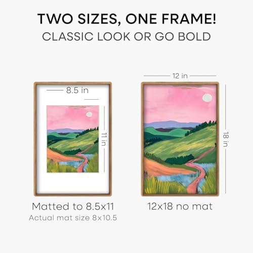 Homeforia 12x18 Mortise&Tenon Natural Oak Picture Frame, 8.5x11 Mat, Glass - Image 3