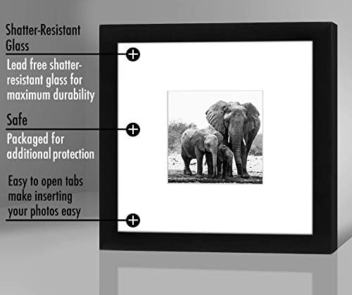 Americanflat 8x8 Picture Frame with Shatter-Resistant Glass - Use as 4x4 Frame with Mat or Display 8x8 Photo Without Mat - Signature Collection - Square Frames for Tabletop and Wall Display - Black - Image 5