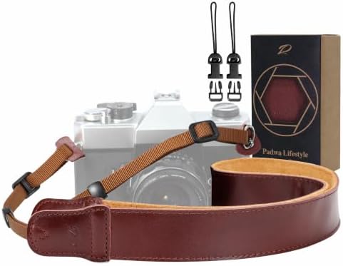 Padwa Lifestyle Red Brown Leather Camera Strap - 1.5" Soft Full Grain Cowhide Camera Straps for Photographers, Soft Suede Fabric Padded Leather Strap with Quick Release fits All Cameras by PadwaLifestyleCameraStrap