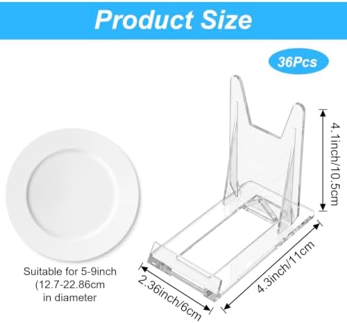 36 Pcs Acrylic Adjustable Plate Stands for Display, Clear Picture Plate Holders Easels Stands for Home Office Party Decoration, 4.3x2.4x4.1 Inch - Image 2