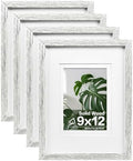 Egofine 9x12 Picture Frames Set of 4, Made of Solid Wood Covered by Plexiglass 5x7 and 6x8 with Mat or 9x12 without Mat, for Table Top Display and Wall Mounting Photo Frame Driftwood White by Egofine