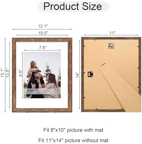 11x14 Picture Frame Set of 2, 11 x 14 Wood Photo Frames with Mat for 8x10, Natural Wooden Frame with Real Glass Cover for Wall and Tabletop Display,Rustic Brown - Image 5