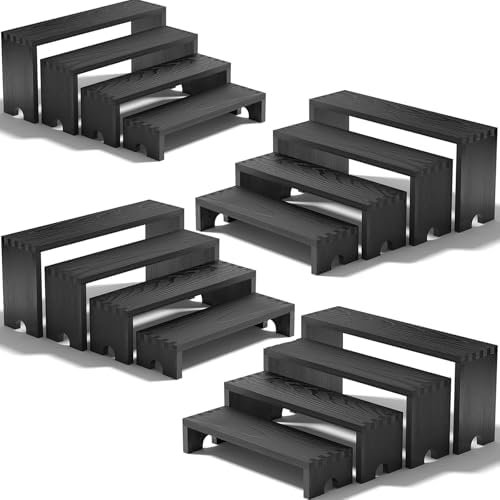 4 Set Black Wooden Tiered Riser Display Stands for Vendor Events,Stackable Wood Cupcake Stand,Farmhouse Decor Wood Dessert Table Display Set,Vendor Booth Display Items,Food Display Risers for Party by Unknown