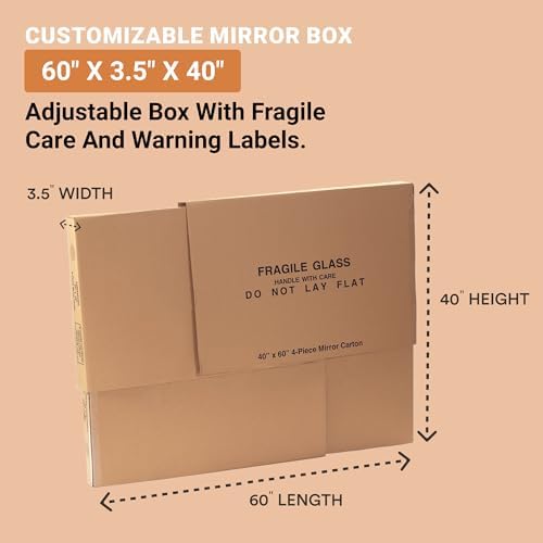 BOX USA Large Mirror Box 40"L x 3.5"W x 60"H (1-Pack), Cardboard Boxes Perfect for Moving, Storing, Packing & Shipping, Ideal for TV's, Picture Frames, Mirrors & Art - Image 2
