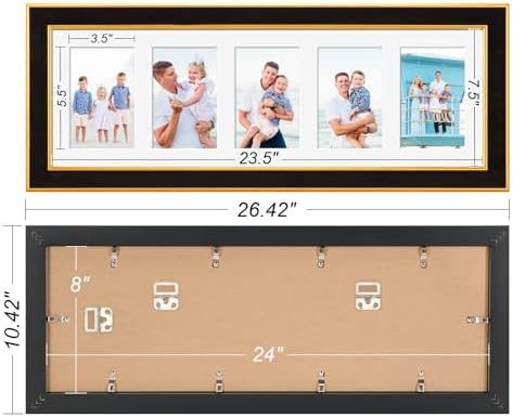 Suede 8x24 Picture Frame Display 5 Opening Picture Frames Collage 4x6 Wall Decor with Mat,Multi Photo Frame for Plexiglass,Wall Decor,1Pack,Black - Image 4