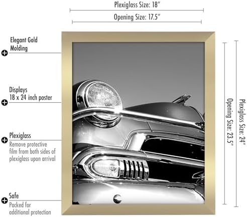 Americanflat 18x24 Poster Frame - Gold Engineered Wood with Polished Plexiglass - Wide Picture Frame for Vertical or Horizontal Wall Display - Epic Collection - Gold | Polished plexiglass front, hangs vertical or horizontal, sawtooth hangers included, ... - Image 2