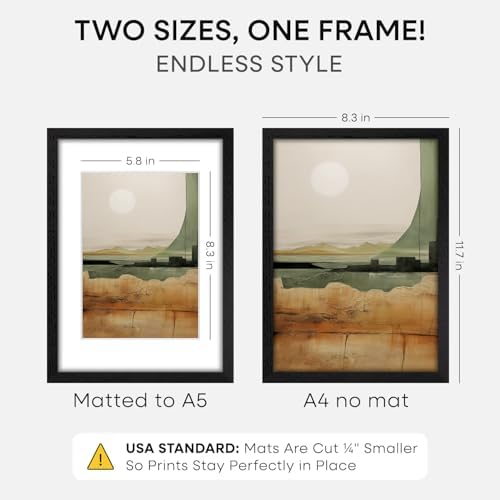 Homeforia A4 Black Oak Picture Frame, High-End Wood, A5 Mat, Glass - Image 2