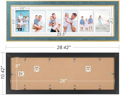 Suede 8x26 Picture Frame Display 6 Opening 4x6 Picture Frames Collage Wall Decor with Mat,Multi Photo Frame for Plexiglass,Wall Decor,1Pack,Blue - Image 4
