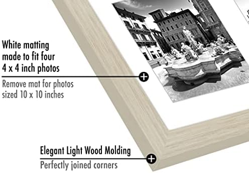 Americanflat 4x4 Picture Frame Collage with Shatter-Resistant Glass - Fits Four 4x4 Photos or Use as One 10x10 Picture Frame - Signature Collection - Collage Frames for Wall Display - Light Wood - Image 3