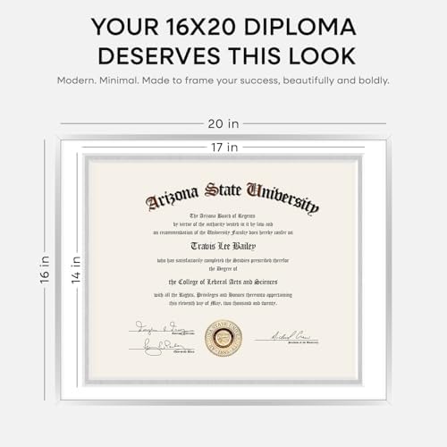 Homeforia 16x20 Silver Diploma Frame, High-End Metal, 14x17 Mat, Glass - Image 2