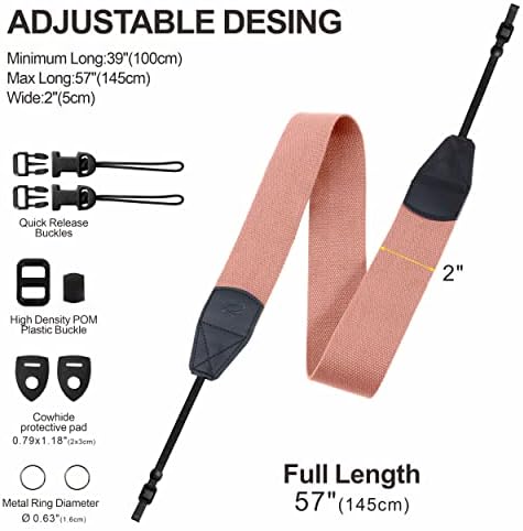 Padwa Lifestyle Pink Camera Strap - 2" Wide Cotton Woven Genuine Leather Head Camera Straps,Complimentary 2 Pcs Quick Release Clips for All DSLR/SLR Cameras, Binoculars and Drone Remote Control - Image 6