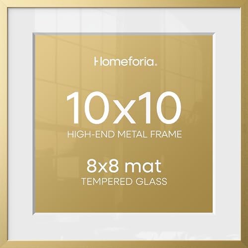 Homeforia 10x10 Gold Picture Frame, High-End Metal, 8x8 Mat, Glass by Homeforia