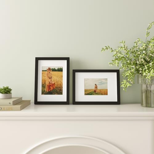Egofine A4 Picture Frames Set of 4, Made of Solid Wood Covered by Plexiglass 5x7 and 6x8 with Mat or A4 whitout Mat, for Table Top Display and Wall Mounting Photo Frame Black - Image 5