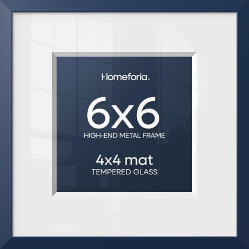 Homeforia 6x6 Blue Picture Frame, High-End Metal, 4x4 Mat, Glass by Homeforia