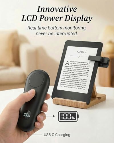 RF Remote Control Page Turner with Upgrade LCD Power Display, Wireless Reading Clicker for Kindle Paperwhite Kobo Oasis iPad, Phone Camera Remote Trigger, 36-Month Warranty (Black) - Image 2