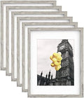Picture Frames 11x14 Set of 6, Distressed Grey Photo Frame, Display Pictures 8x10 with Mat or 11x14 Without Mat, Washed Farmhouse Frame by BSRHOME