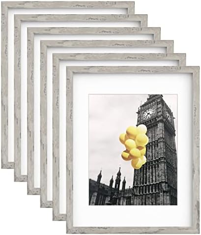 Picture Frames 11x14 Set of 6, Distressed Grey Photo Frame, Display Pictures 8x10 with Mat or 11x14 Without Mat, Washed Farmhouse Frame by BSRHOME