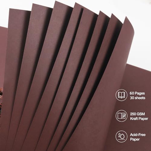RECUTMS 10x10 Inch Scrapbook 60 Pages DIY Memory Album Kraft Paper Coffee - Image 5