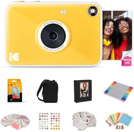 Kodak Printomatic+ Full Color Instant Print Digital Camera Gift Bundle + Case + Zink 2x3 Sticky Back Photo Paper 20pk + Album + Sticker Sets + Sticker Frames + Hanging Frames + Markers - Yewllow by Unknown