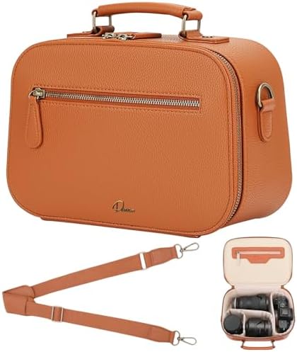 Camera Sling Bag, Waterproof PU Leather Crossbody Camere Bag for Photographers, Small Shockproof Case with Removable Dividers for DSLR/SLR/Mirrorless, 4L Brown by Divvia