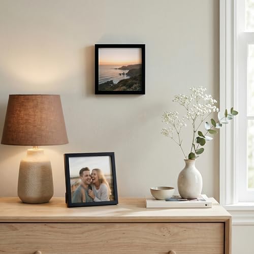 Americanflat 5x5 Picture Frame with Shatter-Resistant Glass - Set of 2 - Streamline Collection - Thin Border Square Frame for Tabletop and Wall - Hanging Hardware and Easel Stand Included - Black - Image 4