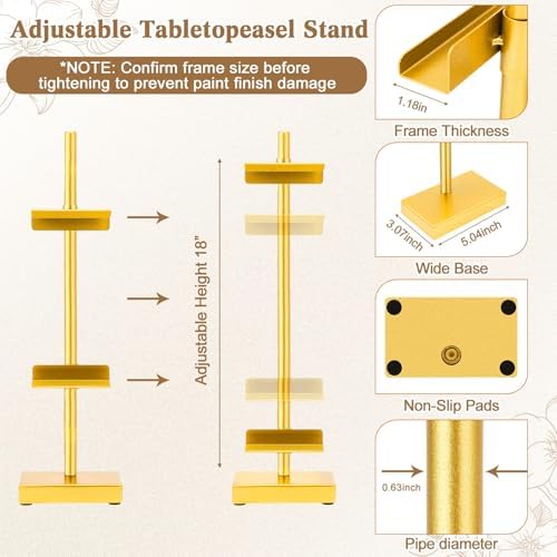 Wenqik 2 Pack Adjustable Tabletop Easel Stand Metal Picture Frame Stand Table Art Easels for Display Adjustable Picture Holder for Photo, Signs, Canvas(Gold,18 Inch) - Image 2