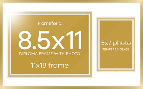 Homeforia 11x18 Gold Diploma Frame, High-End Metal, 8.5x11 & 5x7 Mat by Homeforia
