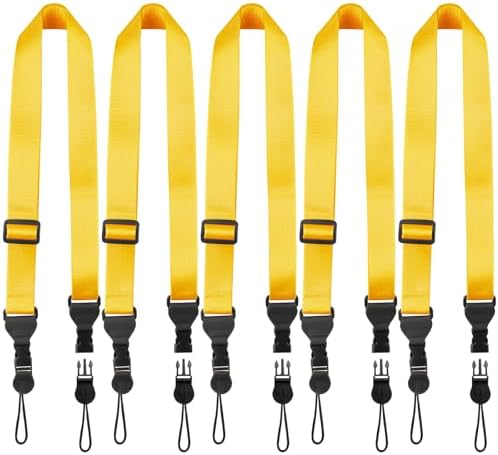 FIEIL 5 Pack Nylon iPad Strap, Adjustable Camera Neck Strap, Comfortable Shoulder Strap for iPad, Cellphone Tablet, Camera, Laptop, Binocular, Luggage Bag(Bright Yellow Universal Neck Lanyard) by FIEIL