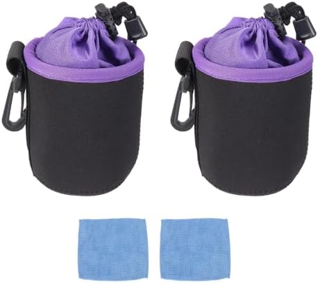 PATIKIL 2 Pcs Camera Lens Pouch, 3" ID x 4" H Drawstring Orange Interior Lens Pouch Protective Camera Lens Case Bag Soft Plush Neoprene Bag for DSLR Photography Gear, Black/Purple by PATIKIL