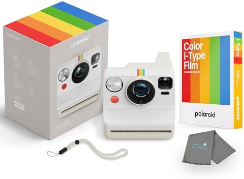 Polaroid Now 3rd Generation i-Type Instant Camera + 8 i-Type Color Film Bundle, Pebble White, Polaroid Camera Bundle with a Lumintrail Lens Cleaning Cloth by Polaroid
