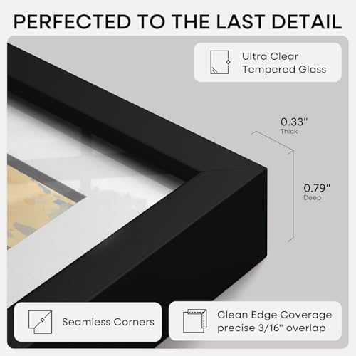 Homeforia 14x22 Black Picture Frame, High-End Metal, 12x16 Mat, Glass - Image 6
