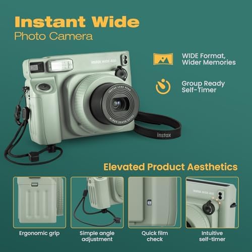 FUJIFILM instax Wide 400 Instant Film Camera Bundle with Instax Wide Film, Sage Green Leather Case, 28-Photo Album, Close-Up Lens, Shoulder Strap, Batteries, and Camera Accessories - Image 5