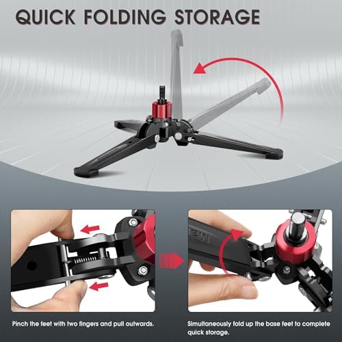 Manbily Mini Tripod Base for Monopods, 3/8" Screw Desktop Tripod with Three Feet, Monopod Stand Support, Travel for Ball Head/Fluid Head DSLR Camera Camcorder, Tilt 20° & Rotate 360° (Red) - Image 5