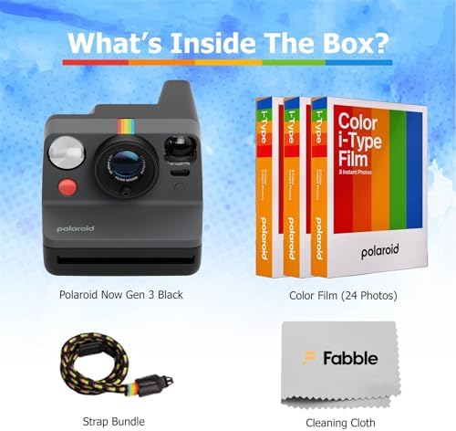 Polaroid Now Generation 3 Analog Instant Camera - Black (6584) Bundle with 3 Packs of Color i-Type Film (24 Photos Total), Wrist Strap, and Integrated Dual-Lens Autofocus System - Image 2