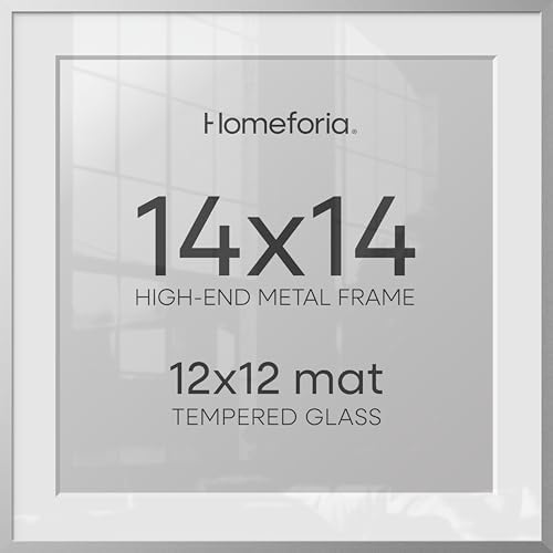 Homeforia 14x14 Silver Picture Frame, High-End Metal, 12x12 Mat, Glass by Homeforia