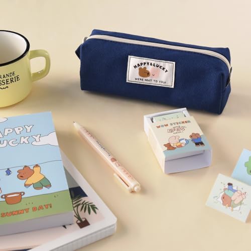 Monolike Happy and Lucky Block Pencil Case, Indigo - Pen Pouch, Portable Pencil Bag, Office Pouch case - Image 3