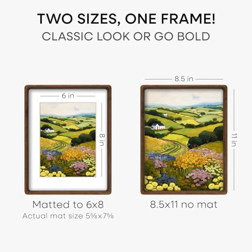 Homeforia 8.5x11 Mortise&Tenon Walnut Picture Frame, 6x8 Mat, Glass - Image 3