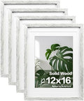 Egofine 12x16 Picture Frames Set of 4, Made of Solid Wood Covered by Plexiglass 9x12 and 11x14 with Mat or 12x16 without Mat, for Wall Mounting Photo Frame Driftwood White by Egofine