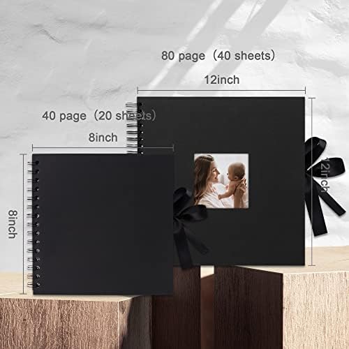 Vienrose Scrapbook Photo Album, 8x8 Inches, 40 Pages, Black, Silk Ribbon - Image 3