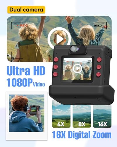 Instant Print Camera for Kids,Dual Len Kids Cameras with 2.4 Inch Screen, Christmas Birthday Gifts for Girls Age 3-12, Portable Toddler Toy for 3 4 5 6 7 8 9 10 Year Old Girls Boys (Black) - Image 3
