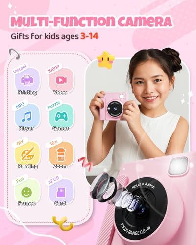 TIATUA Kids Instant Print Camera, 1080P HD Video Digital Toy, Pink - Image 2
