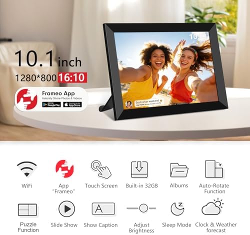 32GB FRAMEO 10.1 Inch Smart WiFi Digital Photo Frame 1280x800 IPS LCD Touch Screen, Auto-Rotate Portrait and Landscape, Built in 32GB Memory, Share Moments Instantly via Frameo App from Anywhere - Image 2