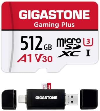 【for Switch 1 Only】 GIGASTONE 512GB Micro SD Card with USB C Card Reader, Gaming Plus, MicroSDXC Memory Card for Gaming Console, 4K Video Recording, UHS-I A1 U3 V30, up to 100MB/s, with Adapter by Gigastone