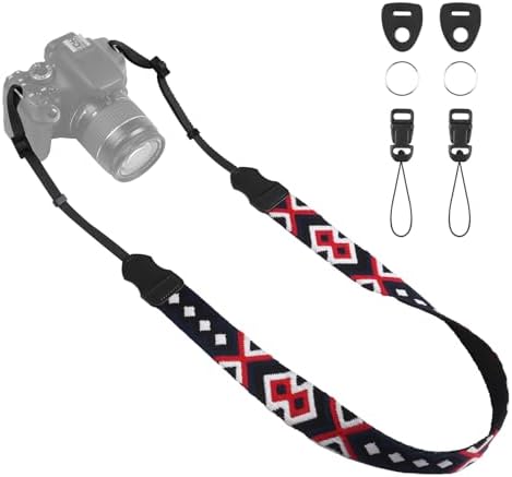 Universal Camera Strap - Camera Neck Strap, Adjustable Shoulder Straps Compatible with Canon, Fujifilm, Nikon, Olympus, Panasonic and other SLR and mirrorless cameras - Red Black and White Weave by OIAWH