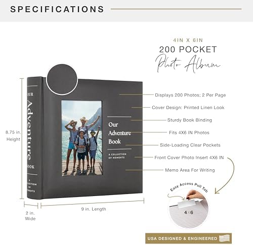 MCS Our Adventure Charcoal Photo Album, 200-Pocket, 4x6, 12x12 Pages - Image 3
